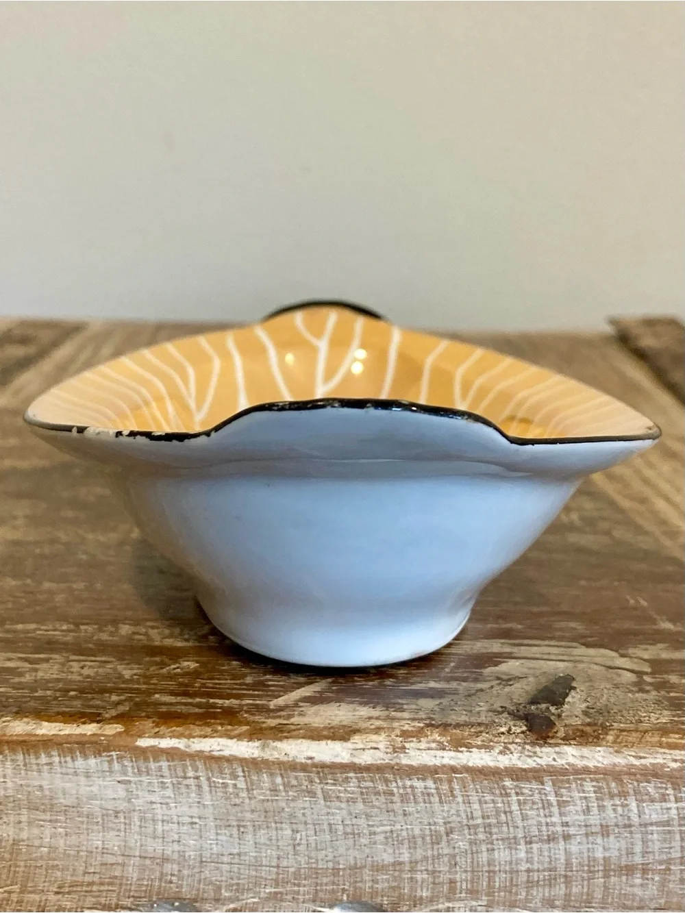 Vintage Noritake Peach Lusterware Oval Dish With Black Trim 8.5” Long